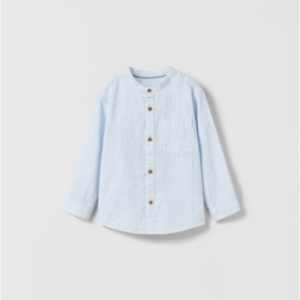 Zara Boys Blue Linen Button up Linen Shirt 2-3T